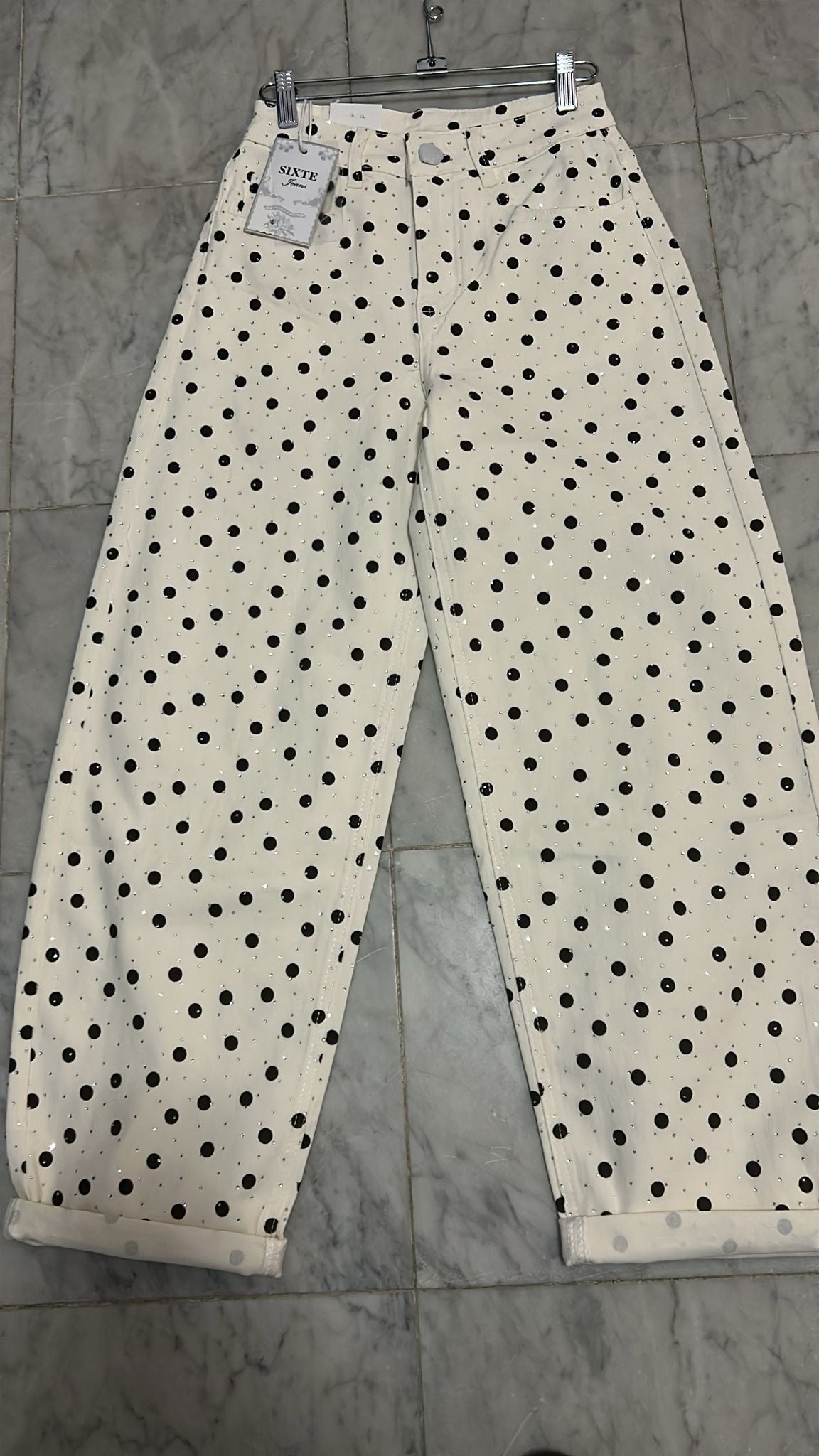 Shine Small Polkadots Brown jeans, ivory
