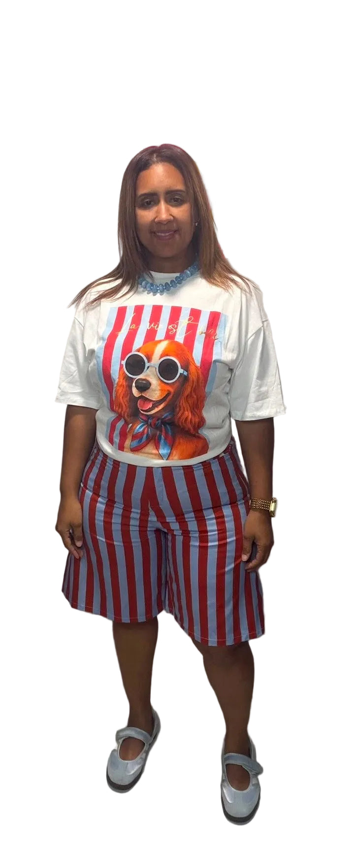 T-Shirt Elevada con Print de Perritos — Italiana | Talla Única