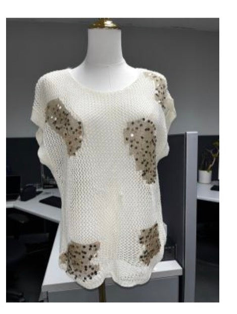 Camisa Tejida con Lentejuelas Doradas | One Size