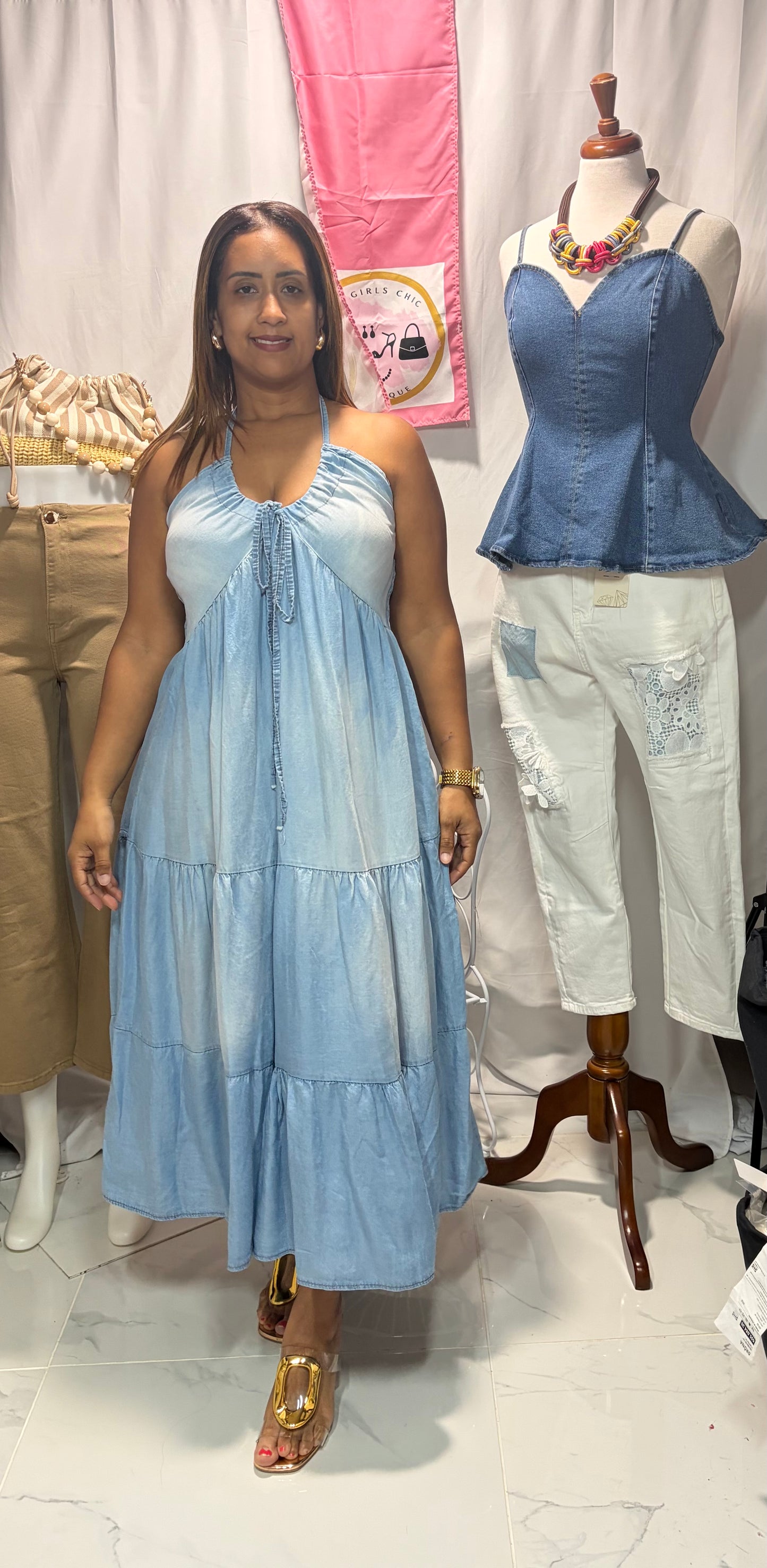 Italian Halter Denim Romper – One Size