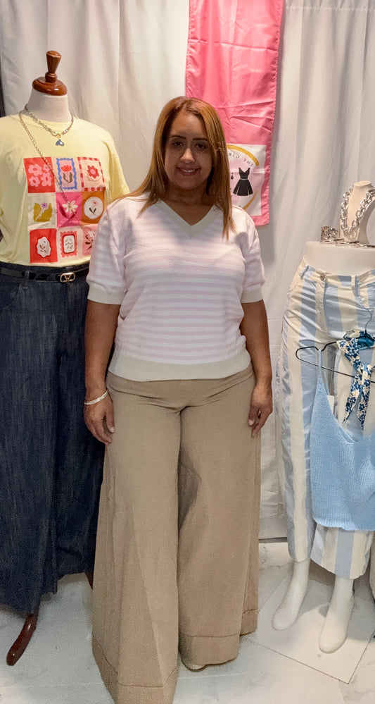 Sweater Italiano de Líneas Verticales Cuello V – Talla Única