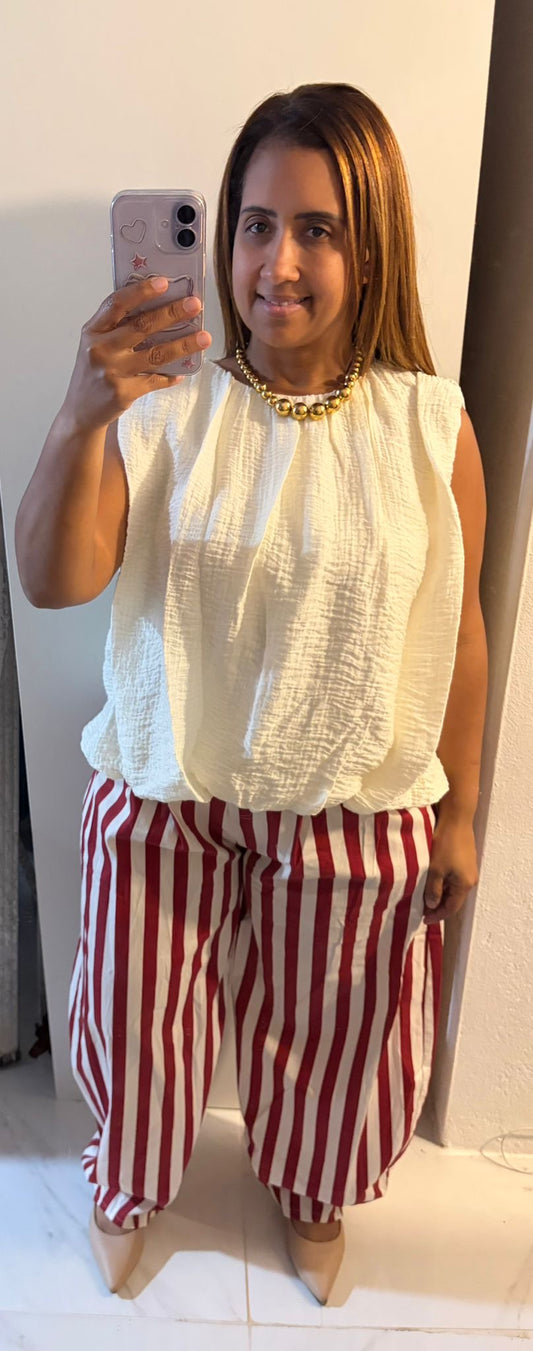 Italian Blouson Top – Sleeveless Textured One Size