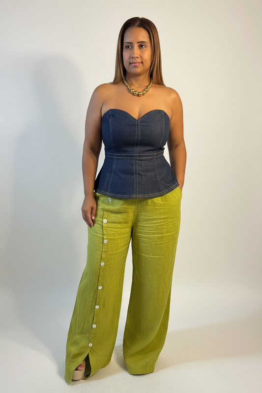 Top Peplum Off Shoulder de Mahón Oscuro con Cierre