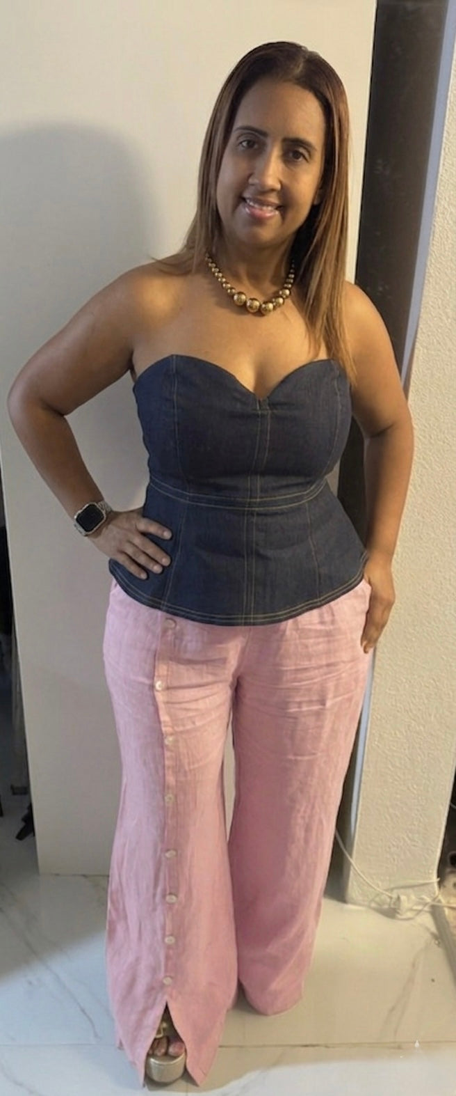 Pantalón Italiano de Hilo con Botones de lado