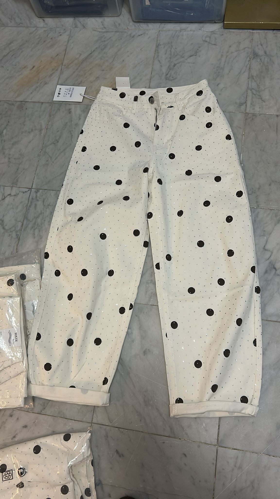 L polkadot Brown jeans, ivory