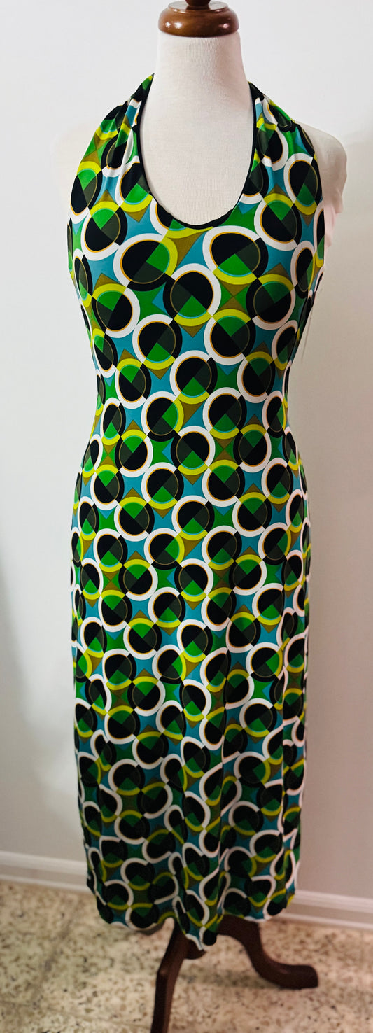 Reversible Halter Dress Multi Green and Black by Pía