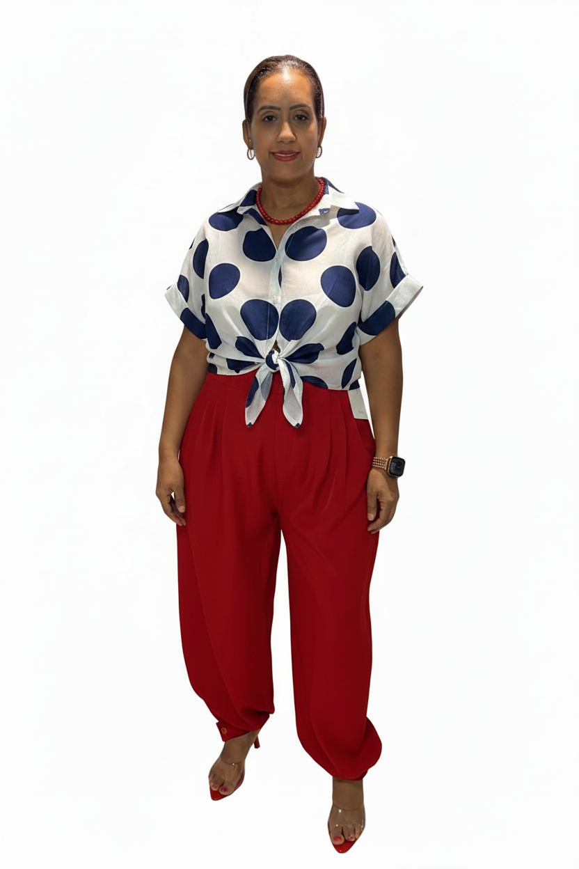 Camisa Polka Dots con Botones y Nudo – Estilo Italiano de Lujo
