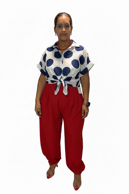 Camisa Polka Dots con Botones y Nudo – Estilo Italiano de Lujo