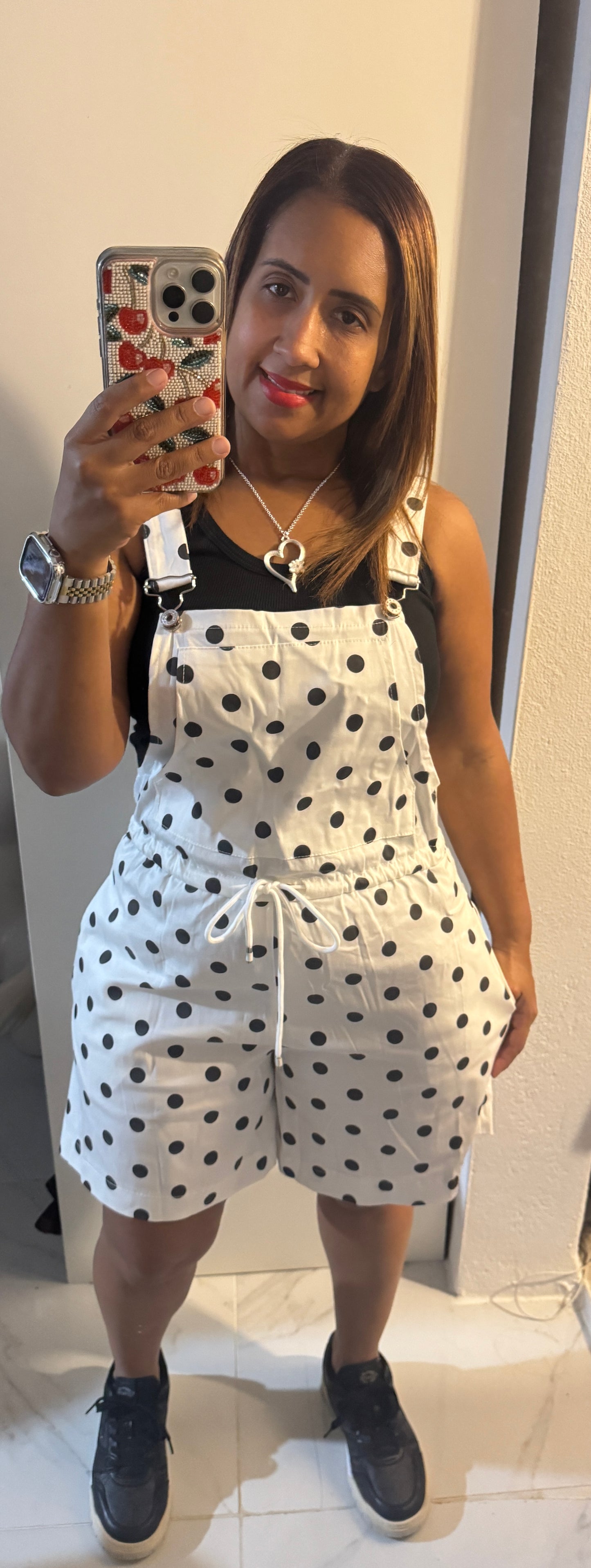 Romper Italiano Polkadots | Mangas Ajustables & Cinto | Base Blanca | One Size