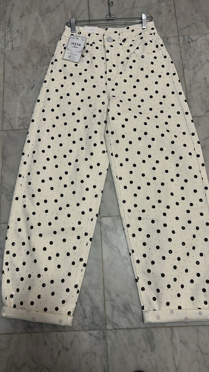 Shine Small Polkadots Brown jeans, ivory
