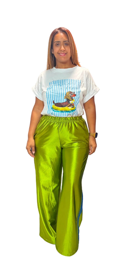 Italian Lime Green Track Pant – Royal Blue Stripe | One Size