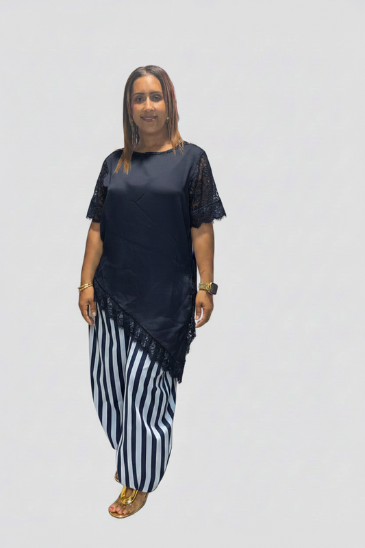 Top Satinado Asimétrico con Encaje | One Size | Italiana