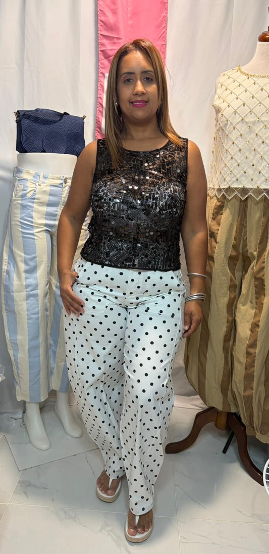 Pantalón Barrel Polka Dots | Tela Italiana | Elegante y Versátil
