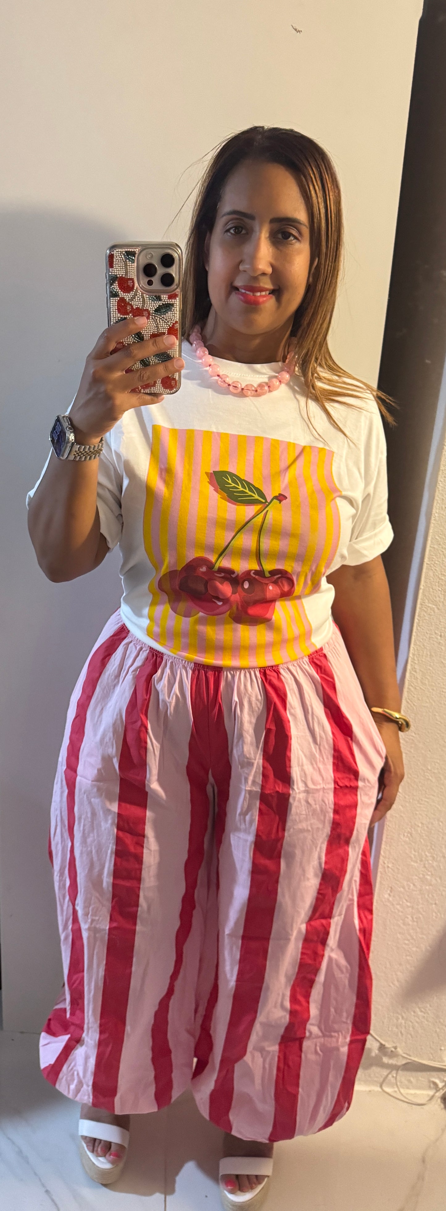 White Graphic Tee – Peach & Beach Summer Prints | One Size Italian