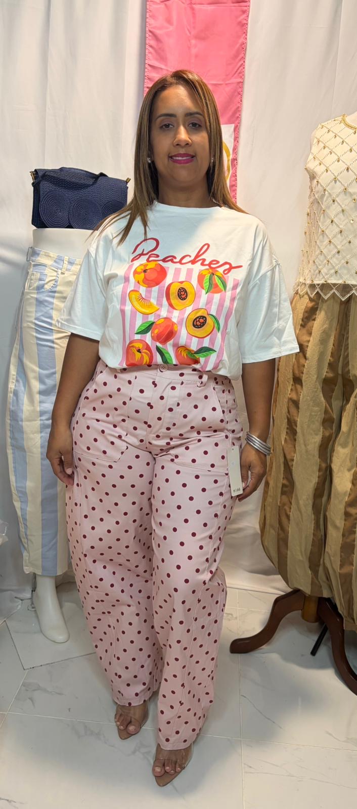 White Graphic Tee – Peach & Beach Summer Prints | One Size Italian