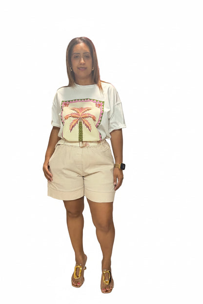 Short Italiano con Correa Floral – Estilo Versátil, One Size
