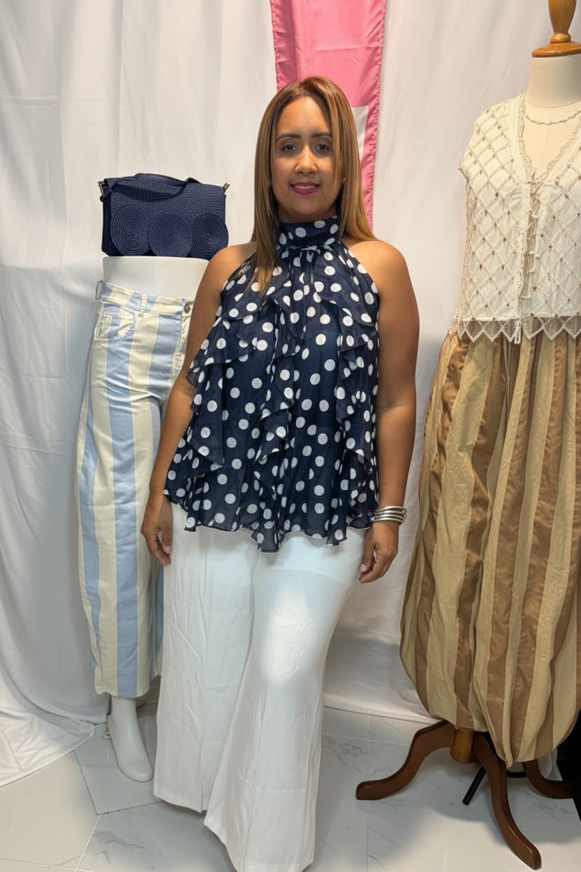 Top Polka Dots con Ruffles y Lazo en la Espalda | One Size