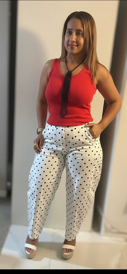 Pantalón Barrel Polka Dots | Tela Italiana | Elegante y Versátil