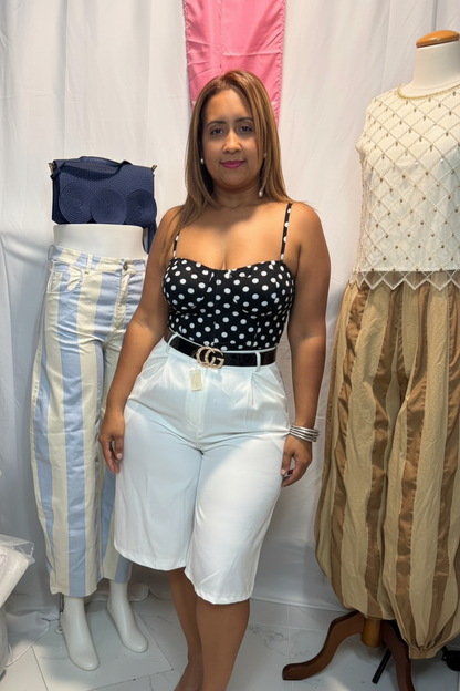 Corset Top Italiano Polka Dot con Copa y Volante | Tela Stretch | One Size