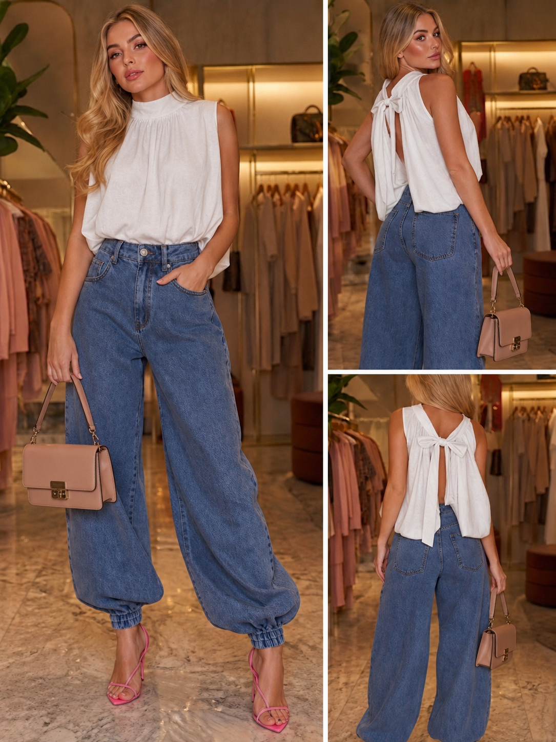 White Bubble Tie-Back Top — Italian Elegance, One Size