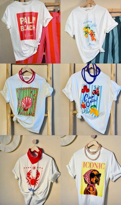 White Graphic Tee – Peach & Beach Summer Prints | One Size Italian