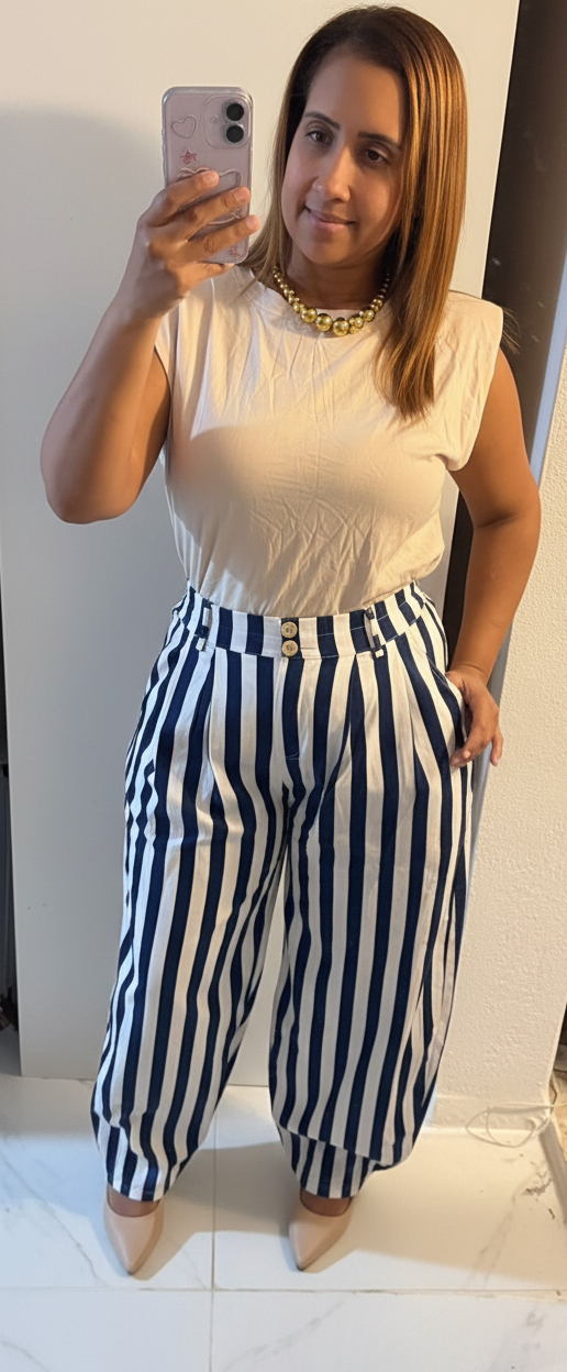 Italian Lines Belted Pant – Button & Zipper Closure with Elastic Waist
