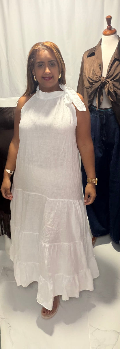 Traje en Hilo detalle lazo en cuello- Hecho en Italia