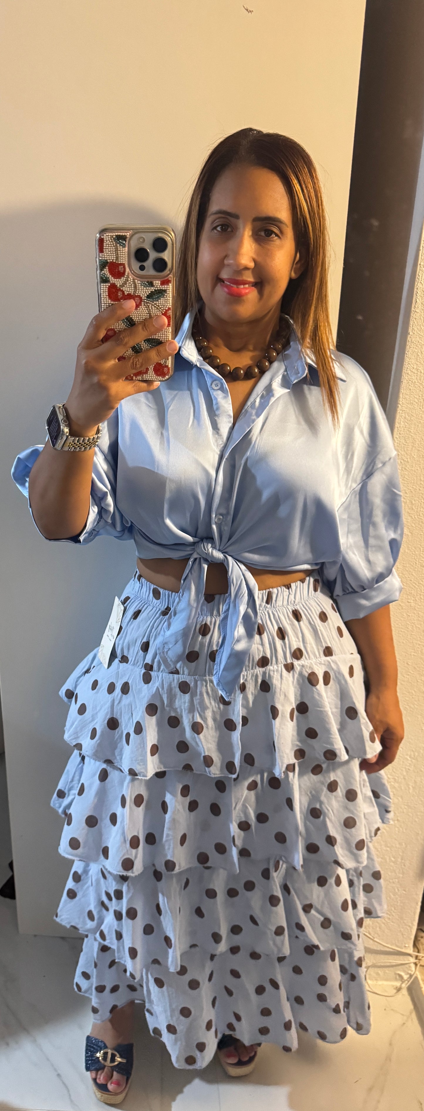 Falda Italiana de Volantes con Polka Dots | Maxi Larga