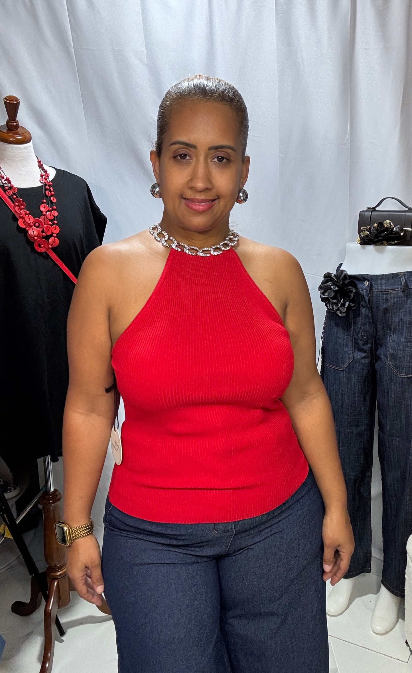 Top Halter Rojo con Cadena