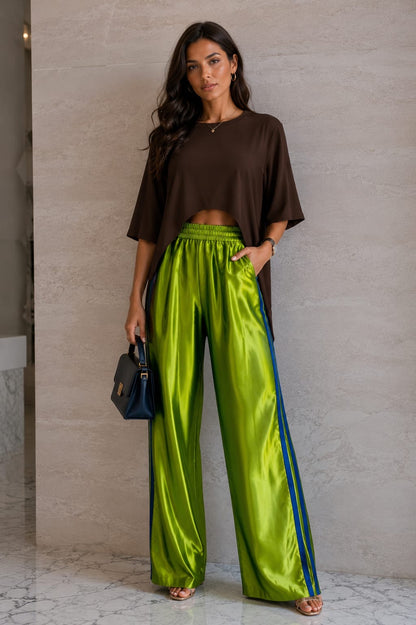 Italian Lime Green Track Pant – Royal Blue Stripe | One Size