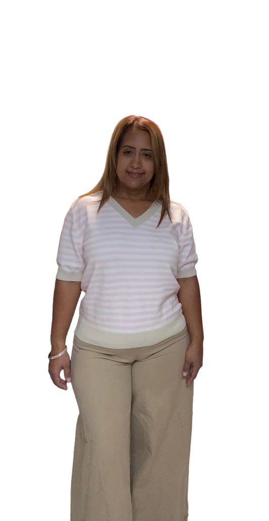 Sweater Italiano de Líneas Verticales Cuello V – Talla Única