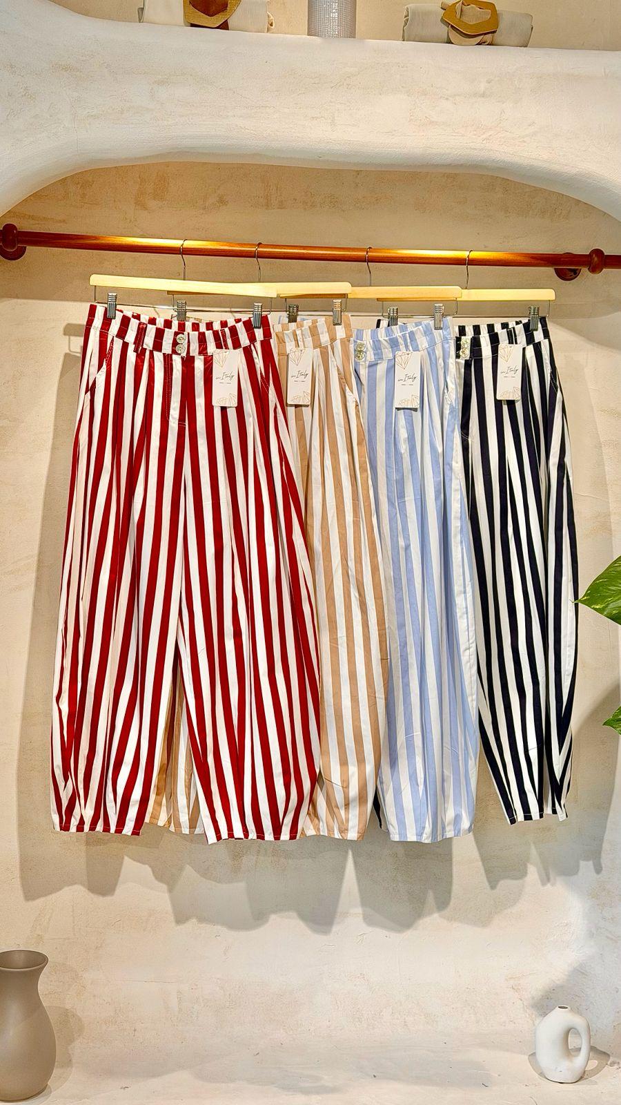 Italian Lines Belted Pant – Button & Zipper Closure with Elastic Waist