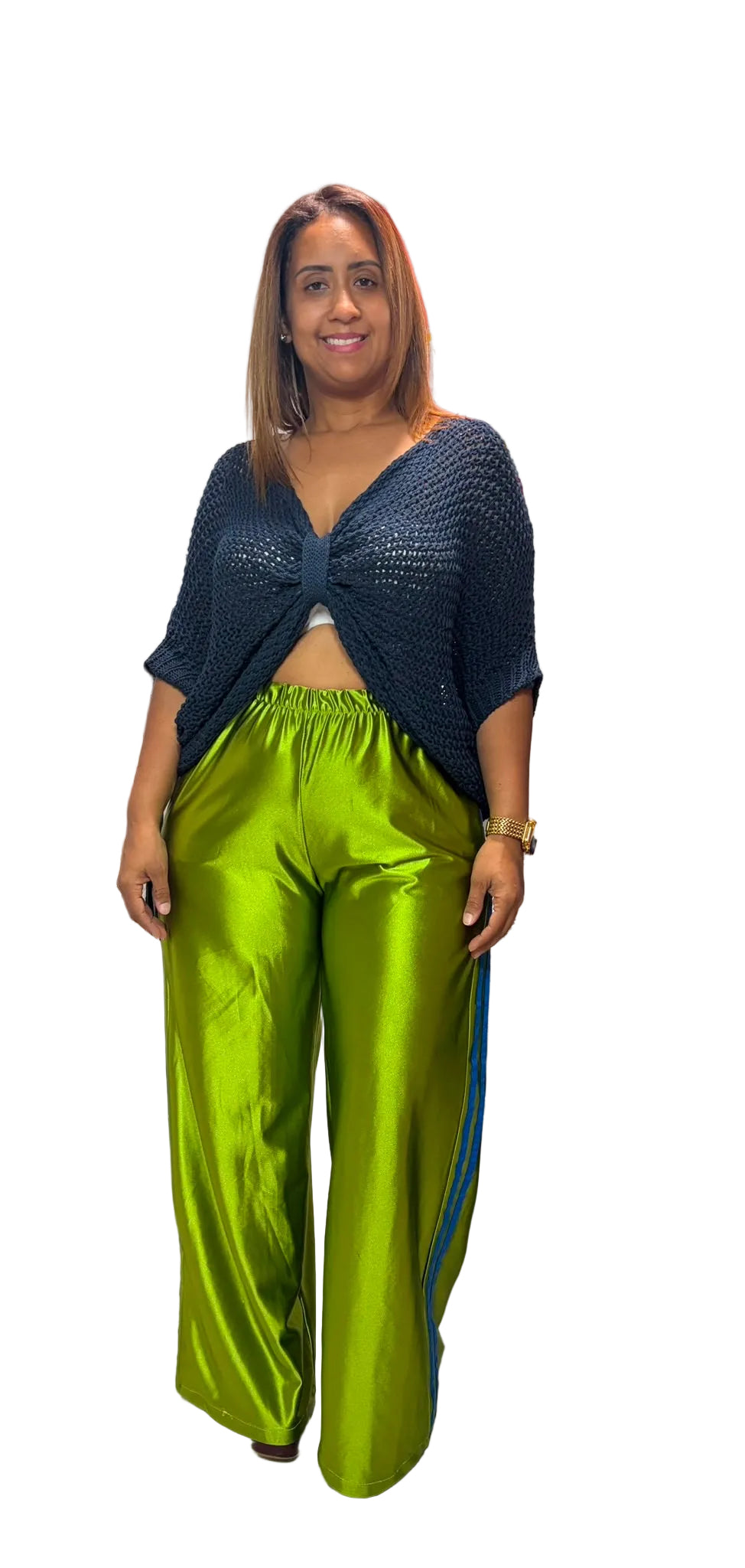 Italian Lime Green Track Pant – Royal Blue Stripe | One Size