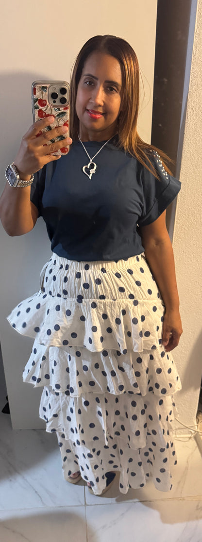 Top Básico con Tachuelas en el Hombro | Azul Marino, Rojo Suave & Crema | Italian One Size