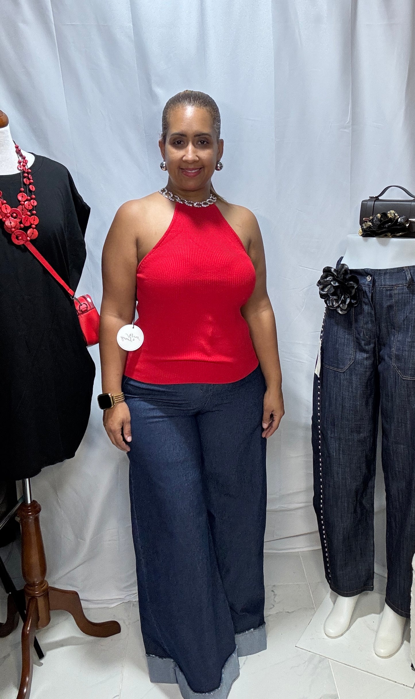 Top Halter Rojo con Cadena