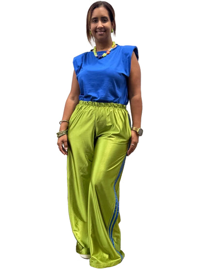 Italian Lime Green Track Pant – Royal Blue Stripe | One Size