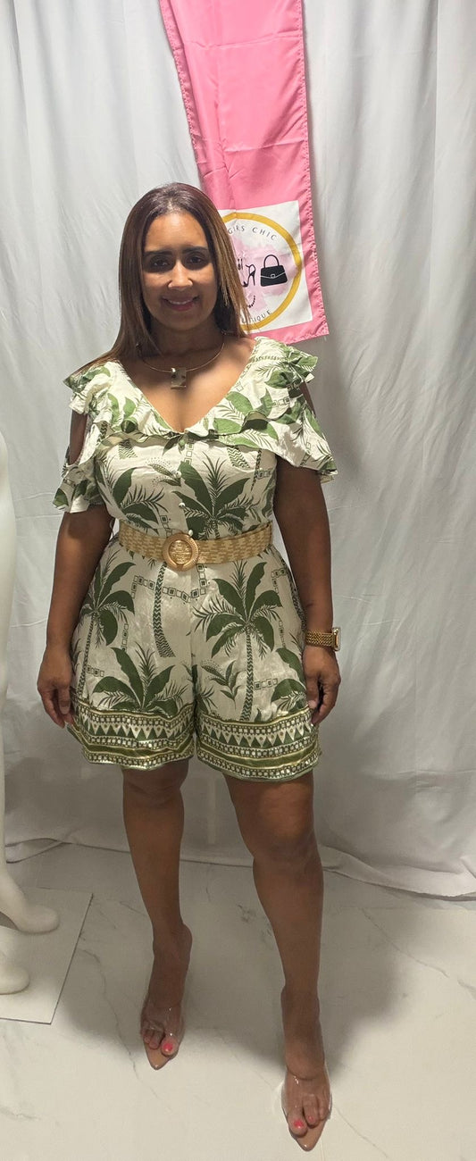 Green palms ruffle romper