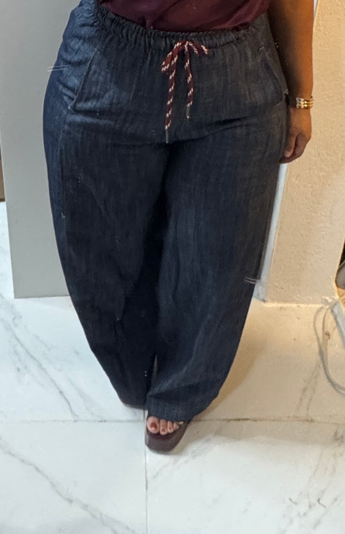Jean Italiano con Cintura Elástica y Cordones Vino - One Size