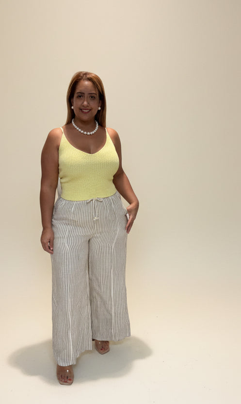 Pantalón de Hilo con Líneas Sutiles — Tono Pastel | One Size