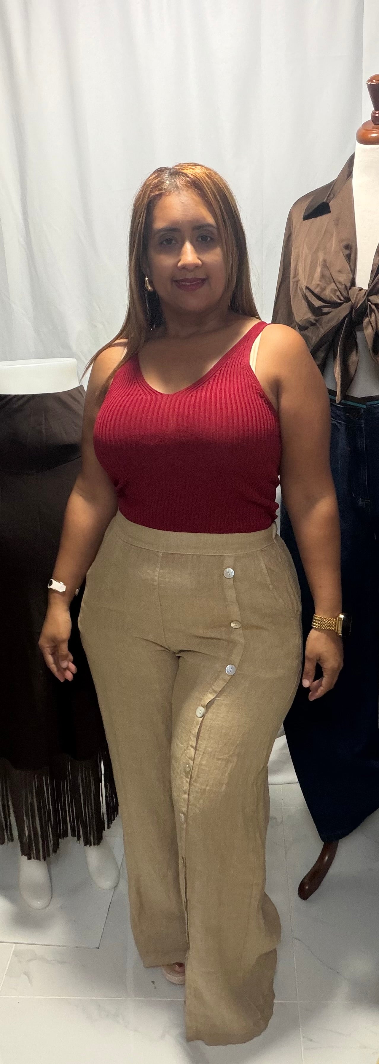 Pantalón Italiano de Hilo con Botones de lado