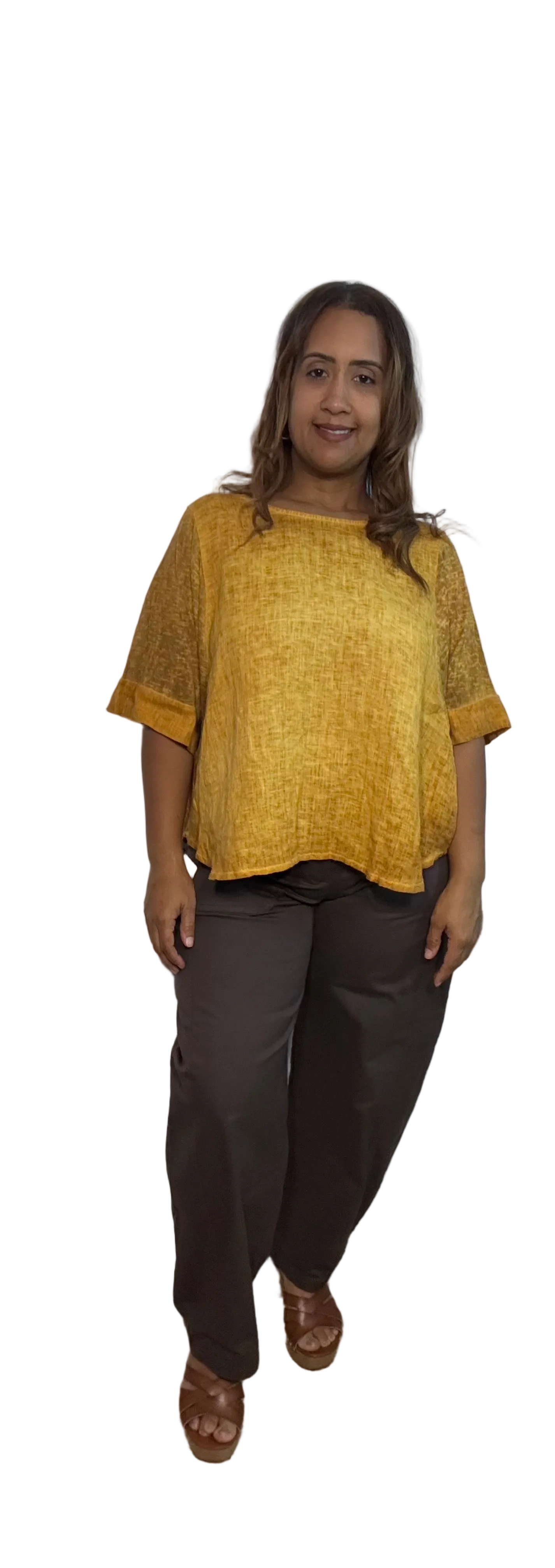 Blusa Italiana de Lino con Mangas de Contraste - Made in Italy