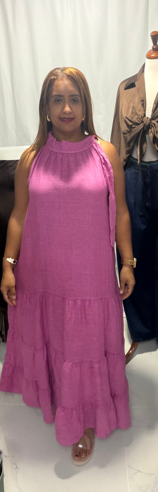 Traje en Hilo detalle lazo en cuello- Hecho en Italia