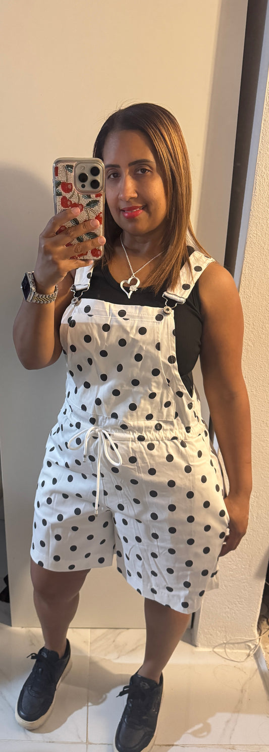 Romper Italiano Polkadots | Mangas Ajustables & Cinto | Base Blanca | One Size