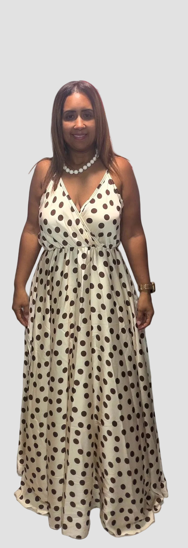 Italian Ivory Polka Dot Maxi Dress – One Size
