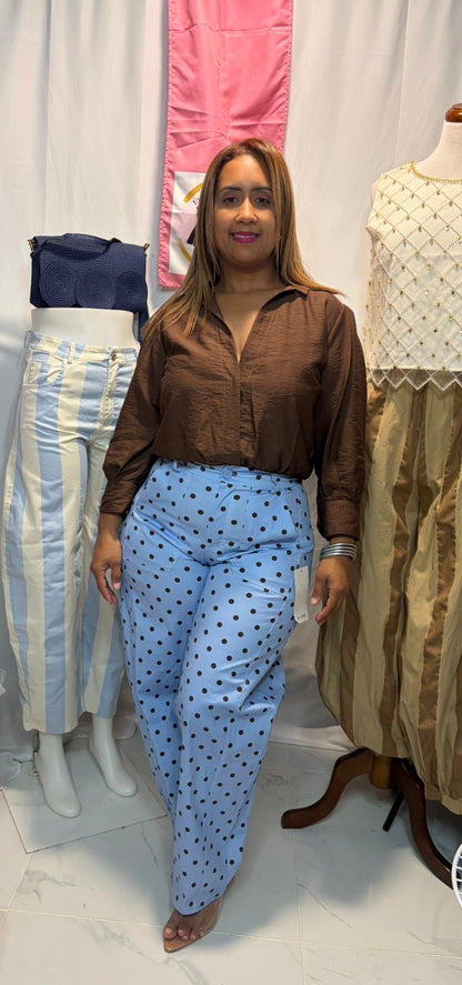 Pantalón Barrel Polka Dots | Tela Italiana | Elegante y Versátil