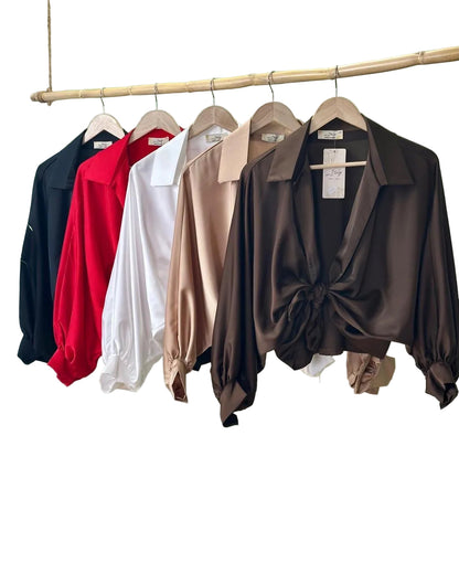 Blusa Satinada con Nudo al Busto Made in Italy - Talla Única