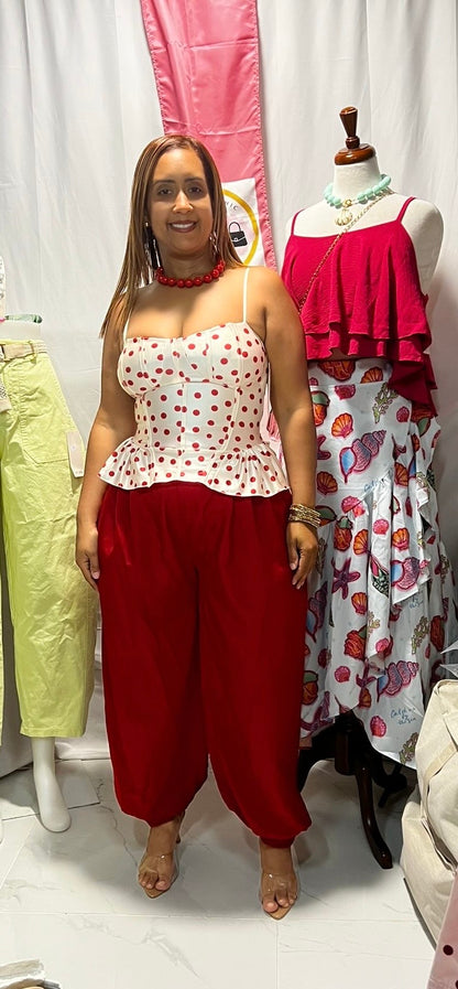 Corset Top Italiano Polka Dot con Copa y Volante | Tela Stretch | One Size