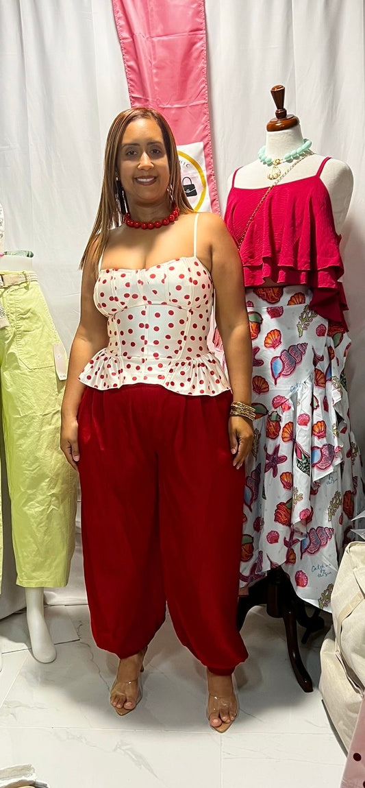 Corset Top Italiano Polka Dot con Copa y Volante | Tela Stretch | One Size