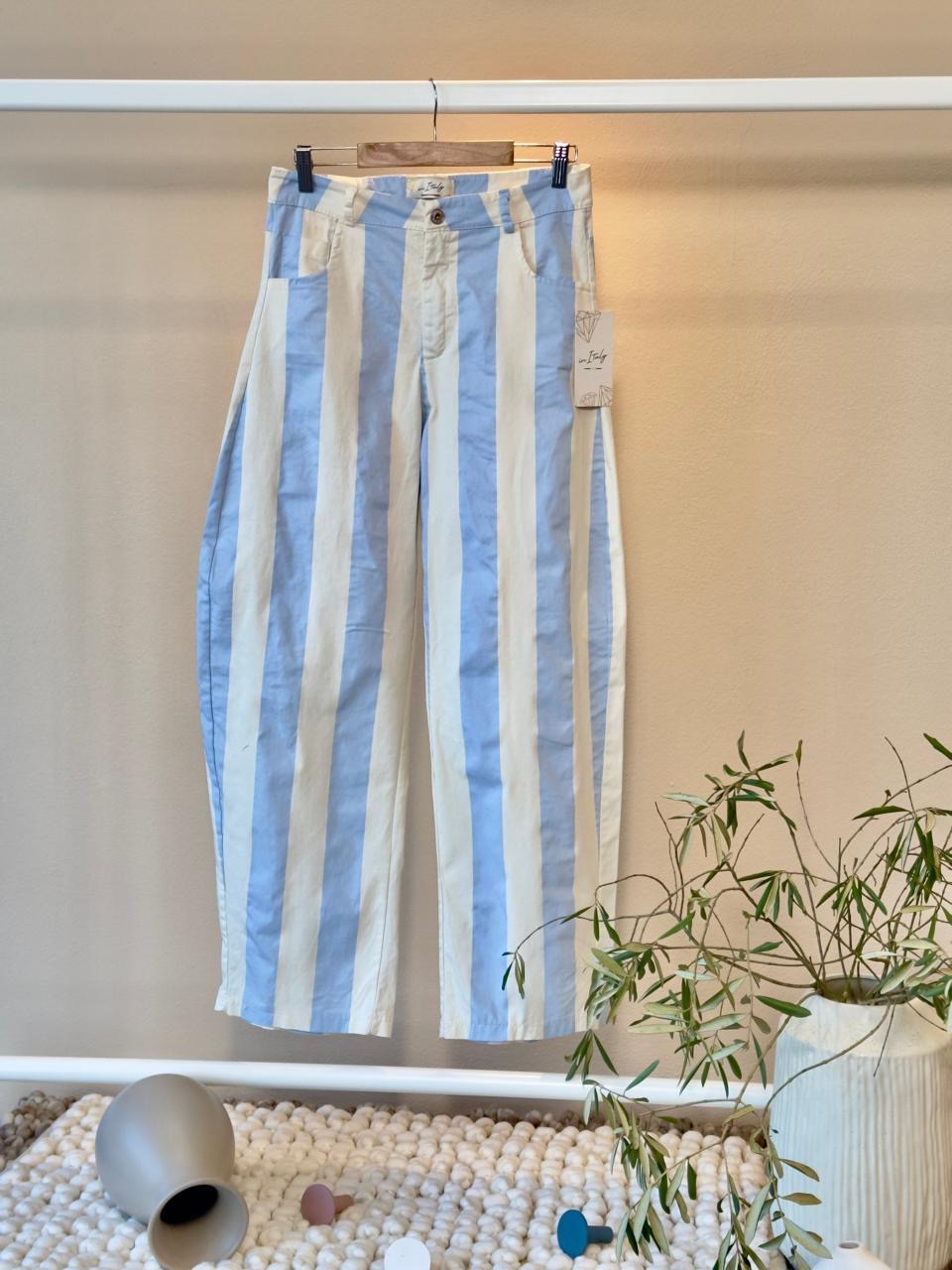 Italian Barrel Pant – White & Baby Blue Stripes