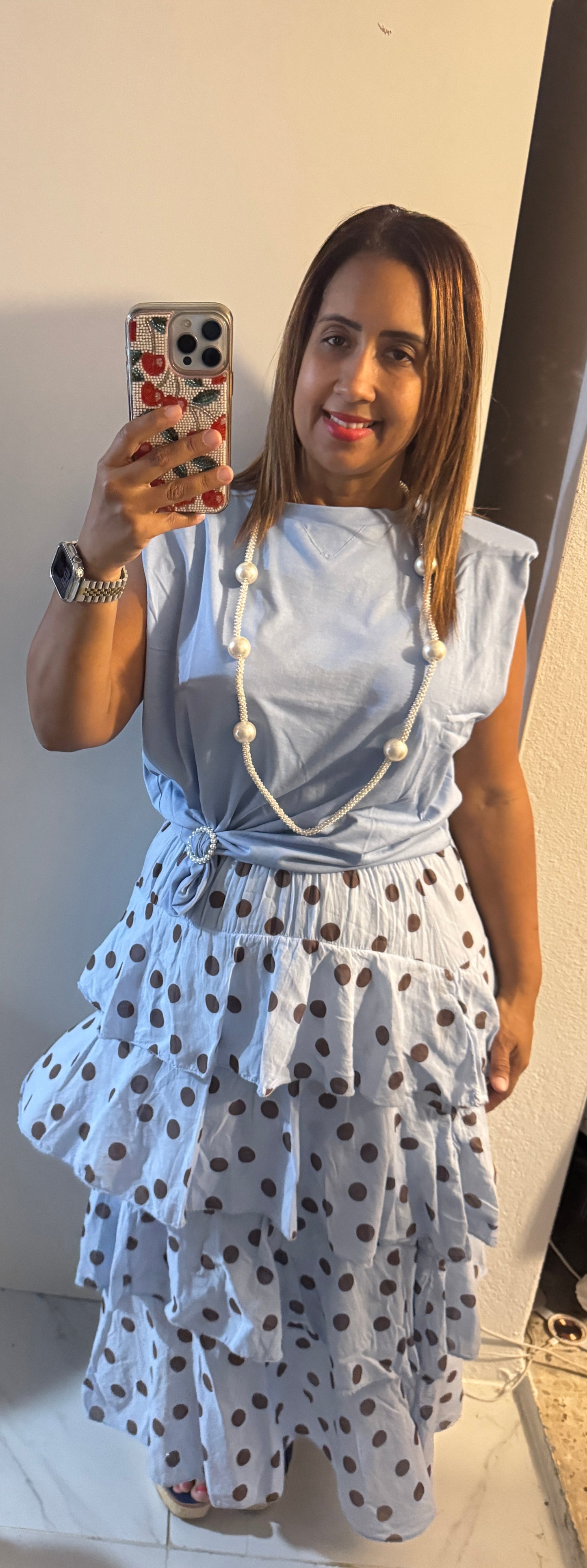 Falda Italiana de Volantes con Polka Dots | Maxi Larga
